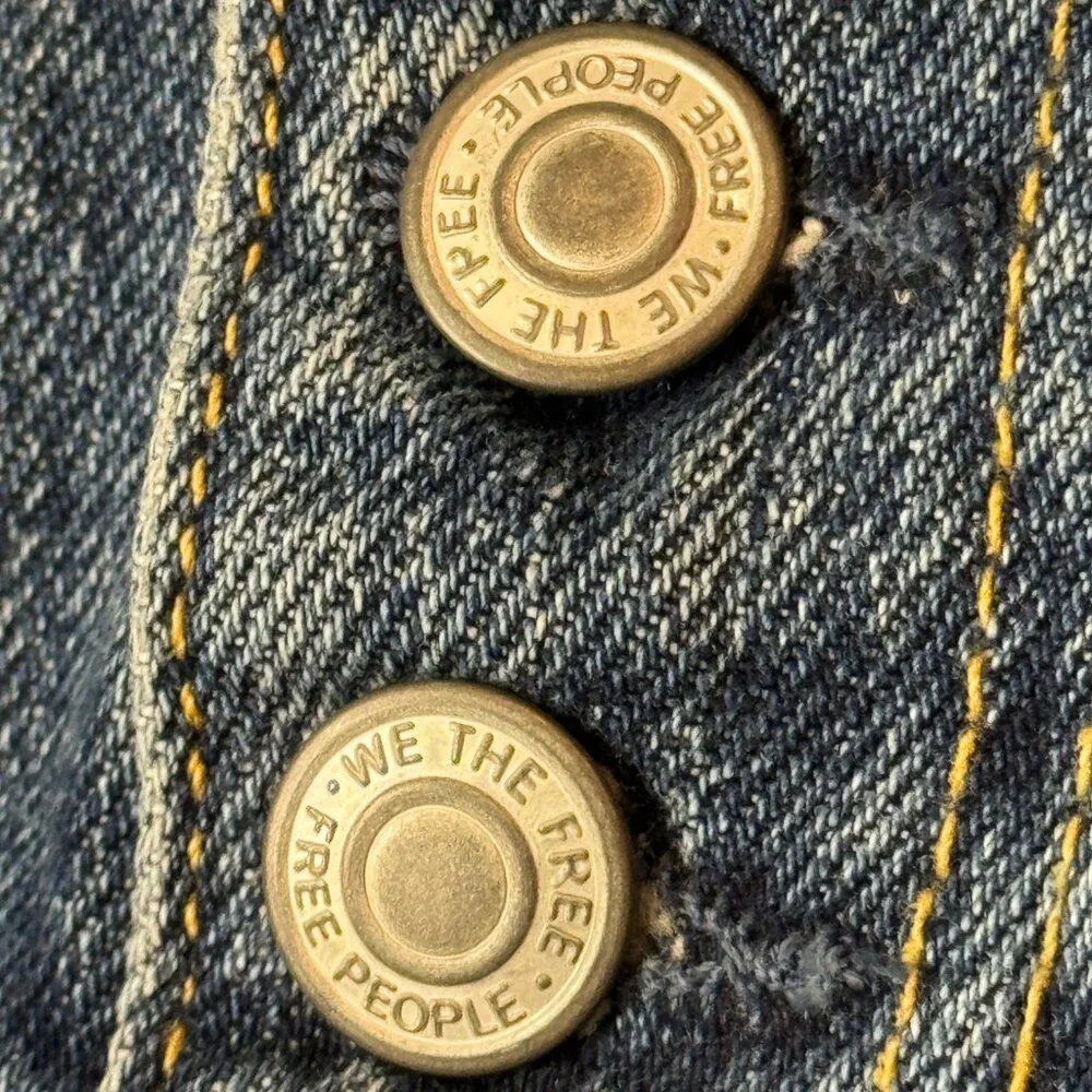 Free People Button Fly Distressed Denim Mini Skirt | Size 29 NWT - Picture 5 of 7